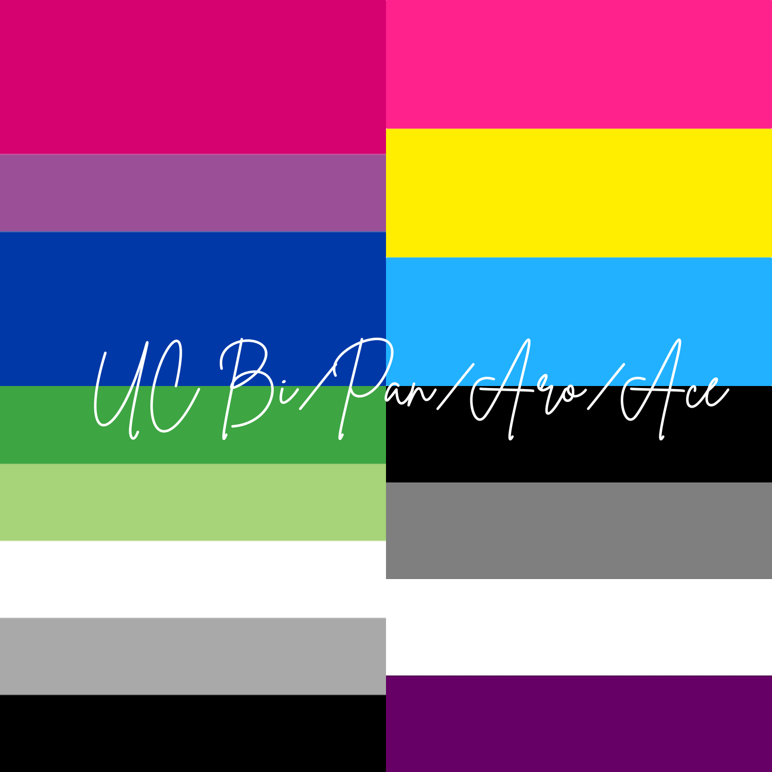 Aro and Ace flags with a Pan heart on top.