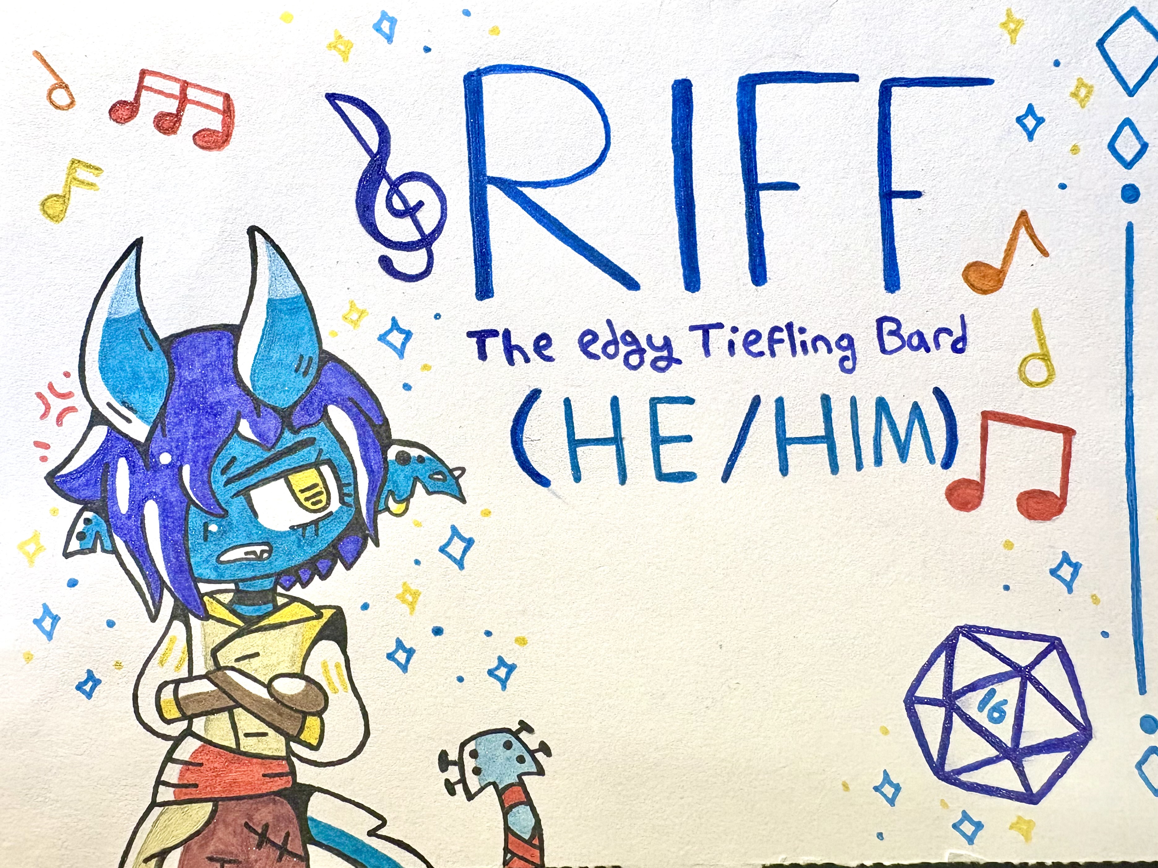 Riff the Tiefling on a nametag