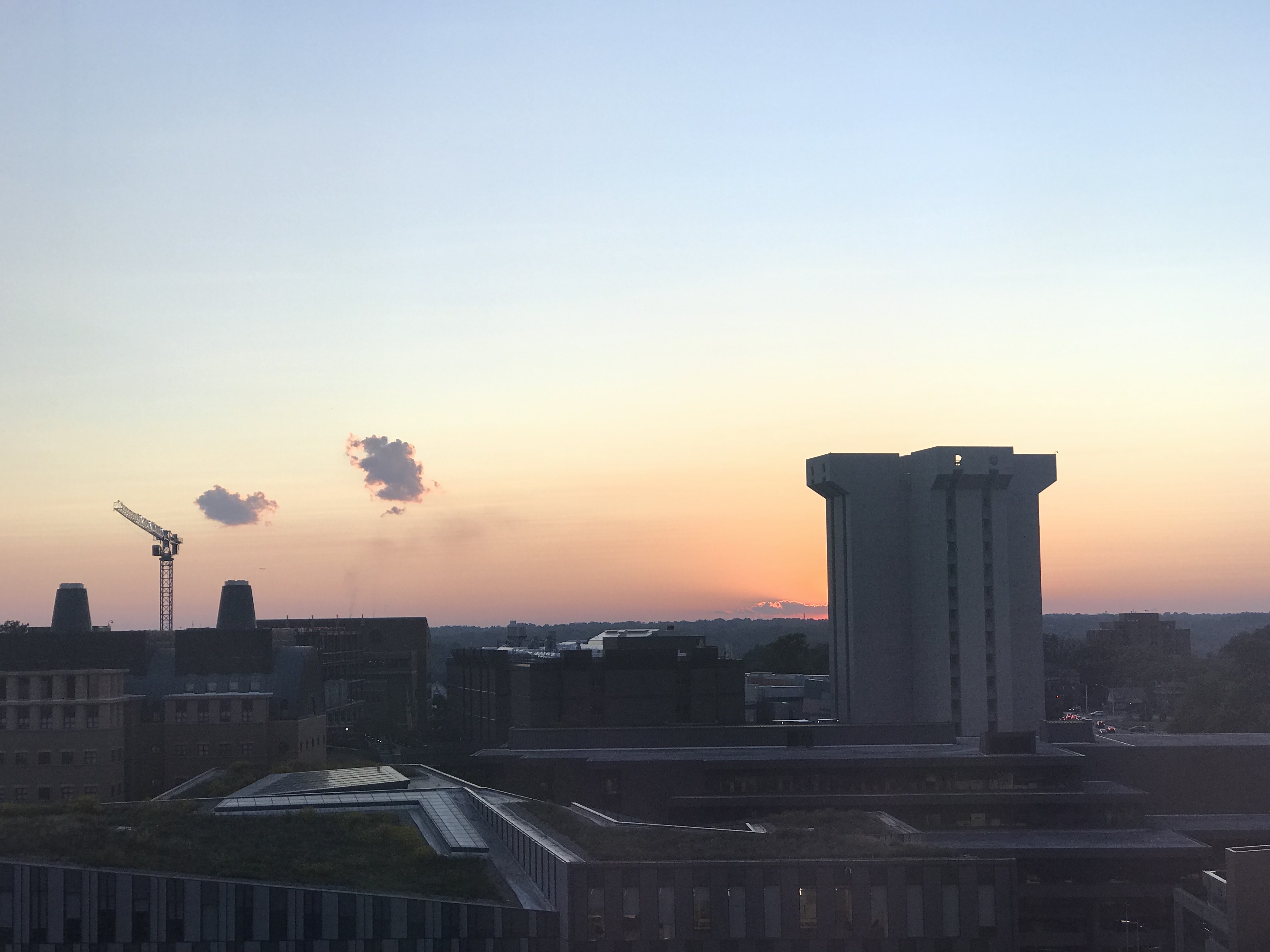View of University of Cincinnati at sunset with the Crosley Tower