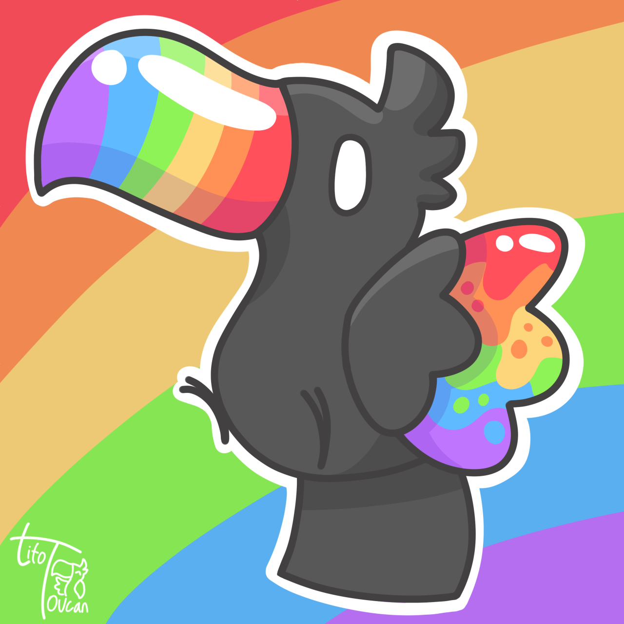 Digital drawing of a toucan with a rainbow beak